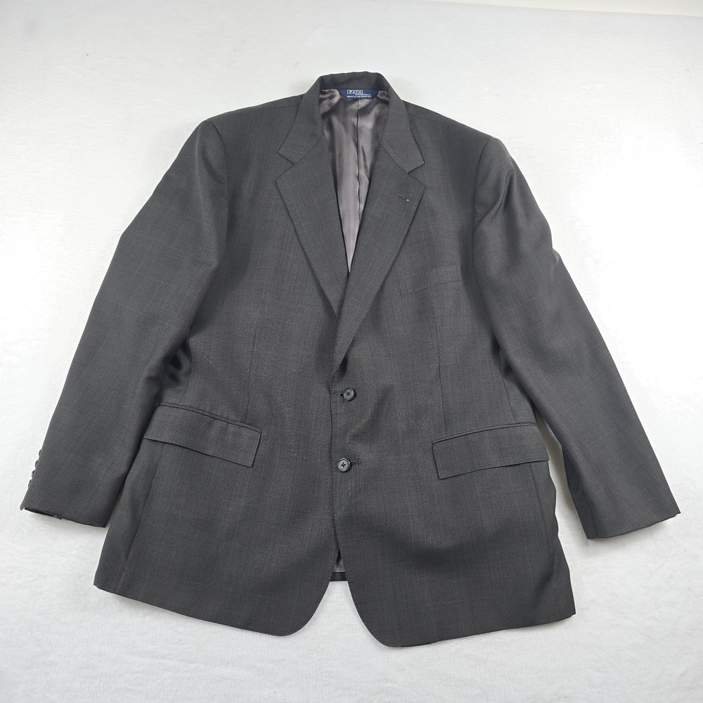 Polo Ralph Lauren Vintage 46R Gray Plaid Suit Jacket Sport‎ Coat Blazer USA Made